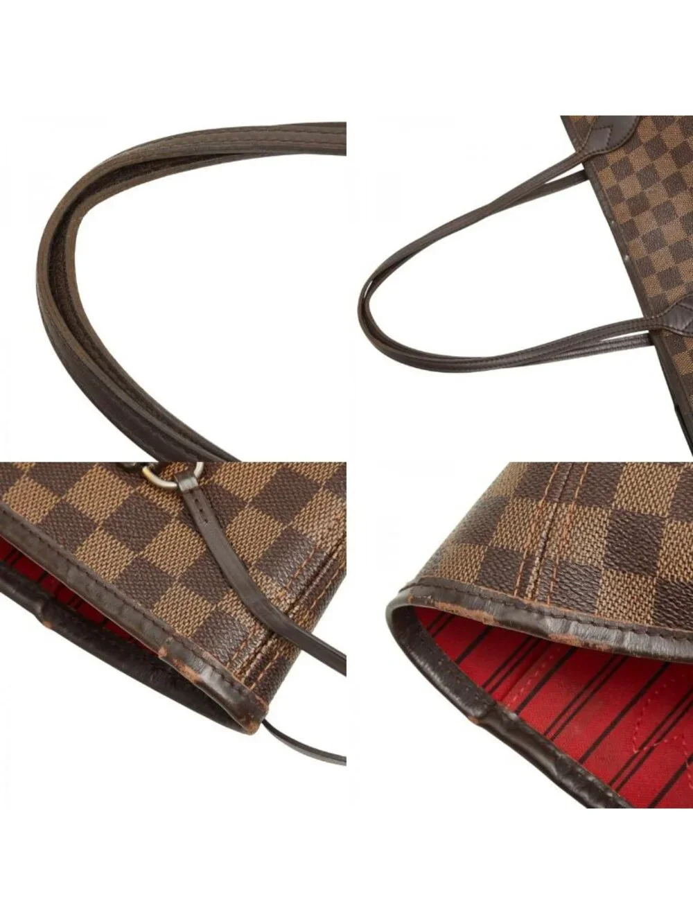 Louis Vuitton Damier Neverfull MM Tote Brown Leather